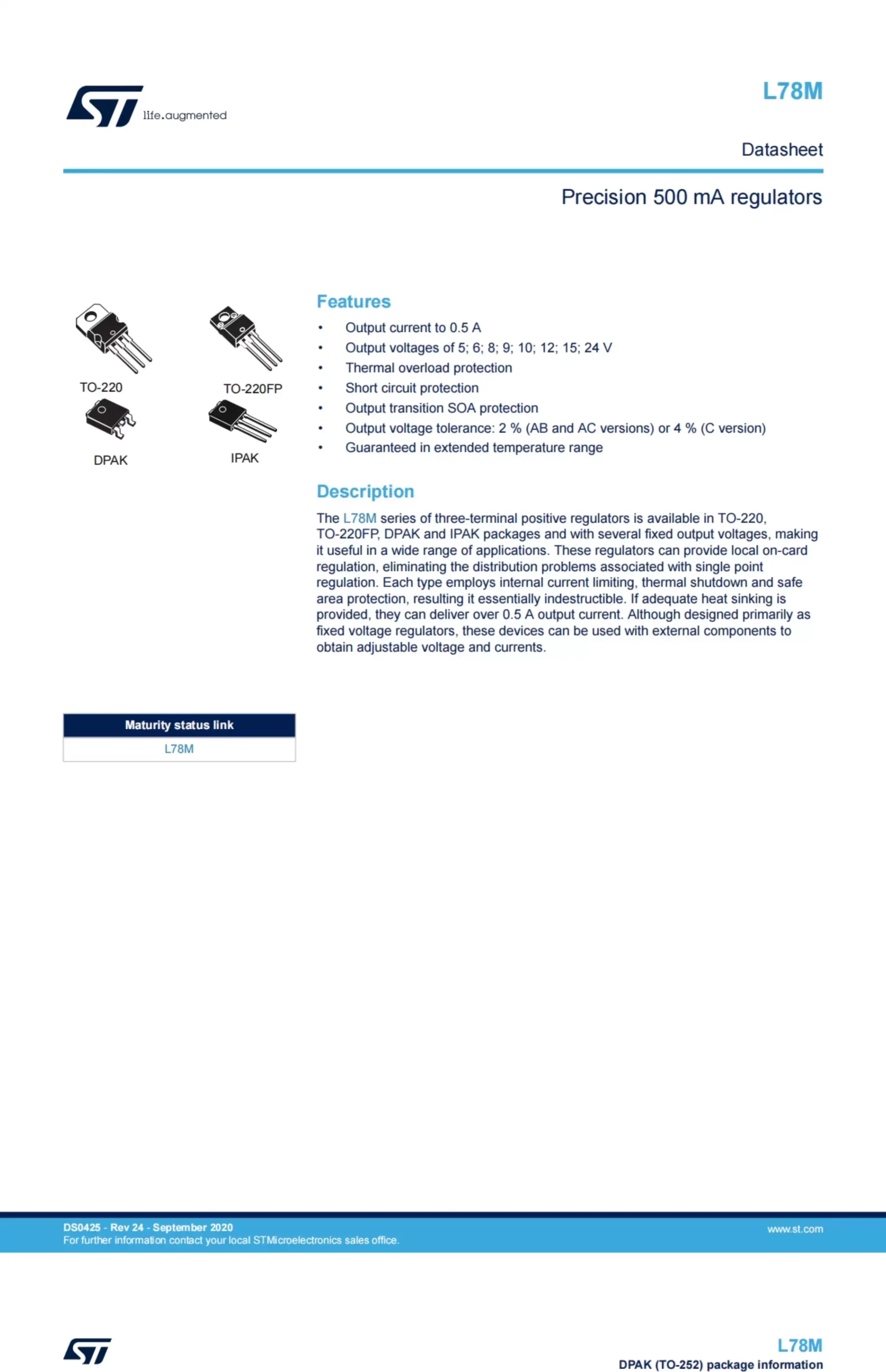 Original - Genuine - L78M05CDT-TR SMD - TO-252-2 Chip / Fixed / Linear Voltage Regulator - 图片 2
